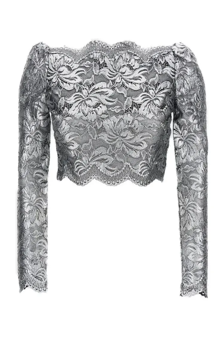 Paco Rabanne - Scalloped Edge Grey Top - Größe 38 - silberfarben Paco Rabanne - Scalloped Edge Grey Top - Größe 38 - silberfarben