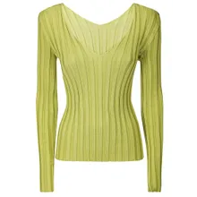 LUSSI - Fitted Ribbed Silk Sweater With Deep V-Neckline - Größe ONE SIZE - grün LUSSI - Fitted Ribbed Silk Sweater With Deep V-Neckline - Größe ONE SIZE - grün
