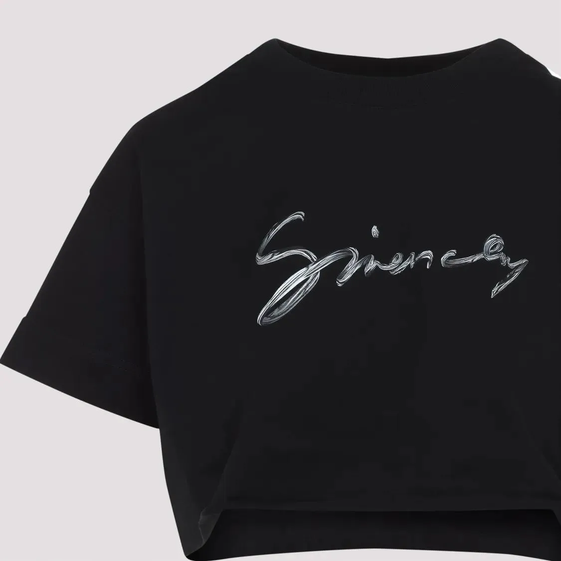 Givenchy - Cropped Black T-Shirt With Reflective Logo Design - Größe M - schwarz – Bild 2