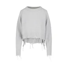 Low Classic - Damage Crop Sweater – Grey - Größe M - grau Low Classic - Damage Crop Sweater – Grey - Größe M - grau