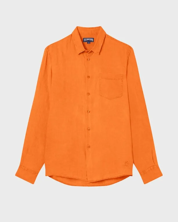 Vilebrequin - Einfarbiges Hemd Aus Leinen Für Herren - Hemd - Caroubis - Orange - Größe XXXL Vilebrequin - Einfarbiges Hemd Aus Leinen Für Herren - Hemd - Caroubis - Orange - Größe XXXL