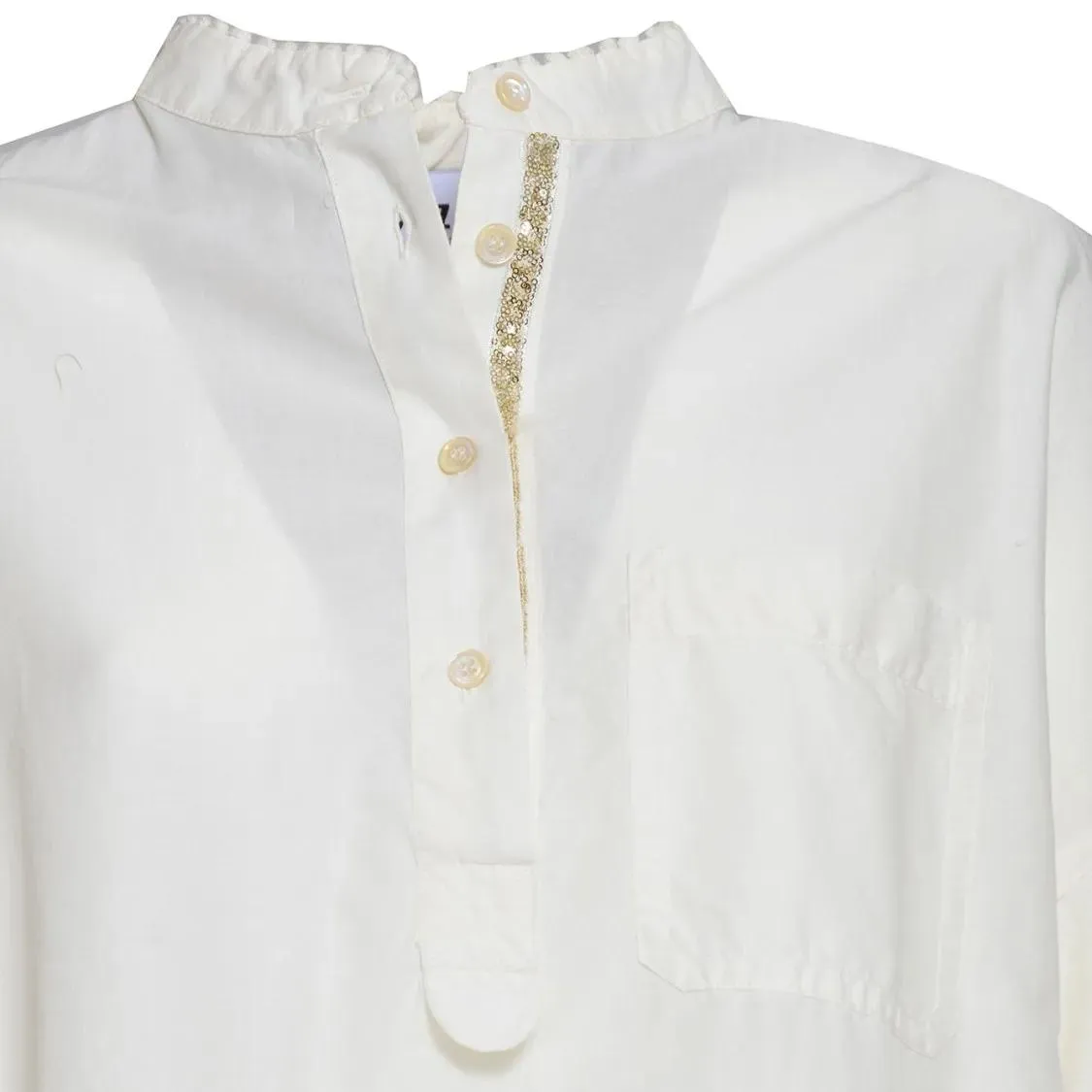 Bazar Deluxe - Cream Cotton Shirt With Embroidery And Sequins - Größe 38 - weiß – Bild 2