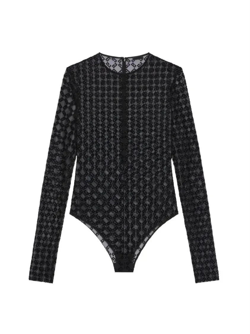 Givenchy - Monogram Tulle Bodysuit - Größe S - schwarz Givenchy - Monogram Tulle Bodysuit - Größe S - schwarz