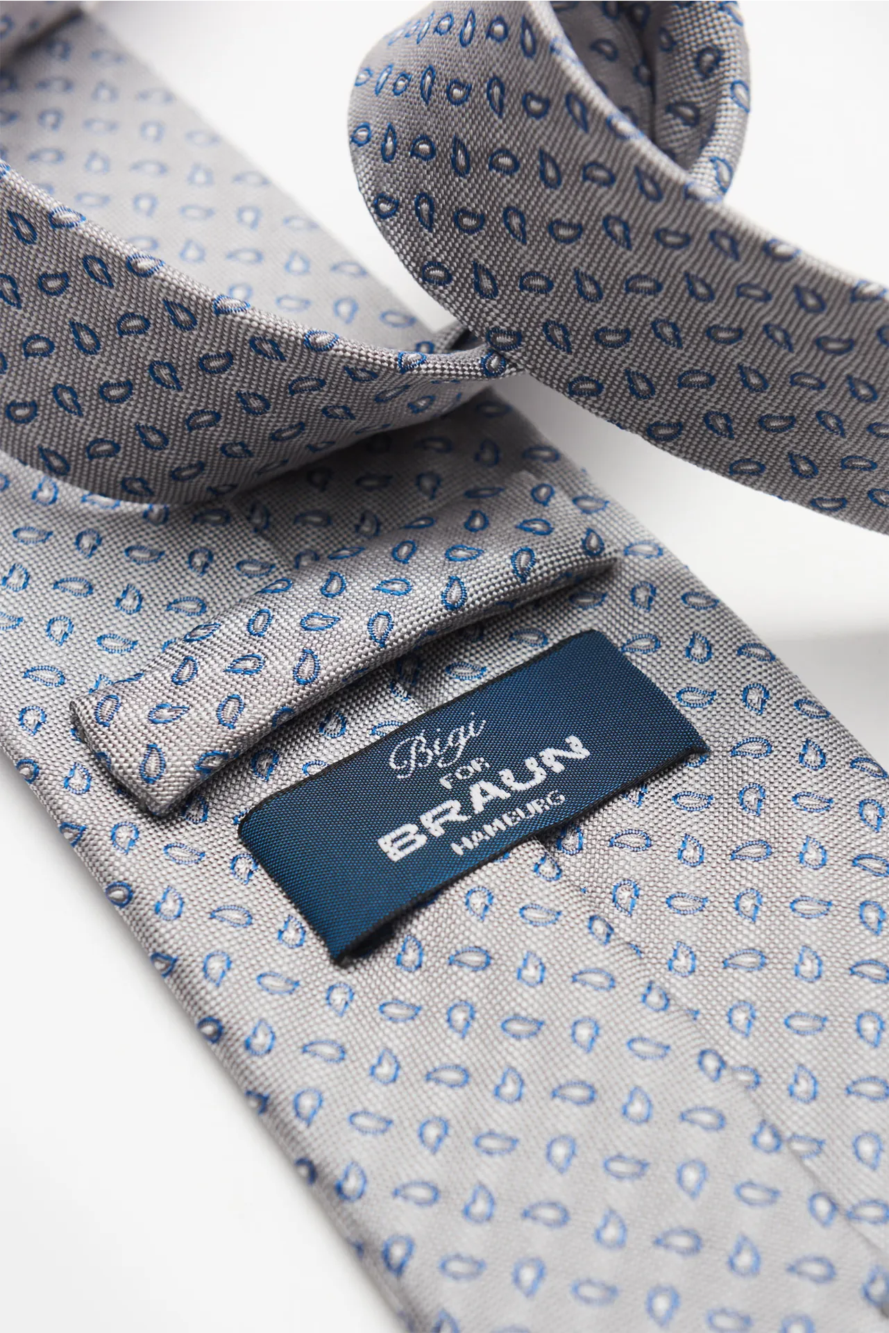 Bigi - Herren - Seidenkrawatte 'Volga' grau/navy/weiß gemustert – Bild 3