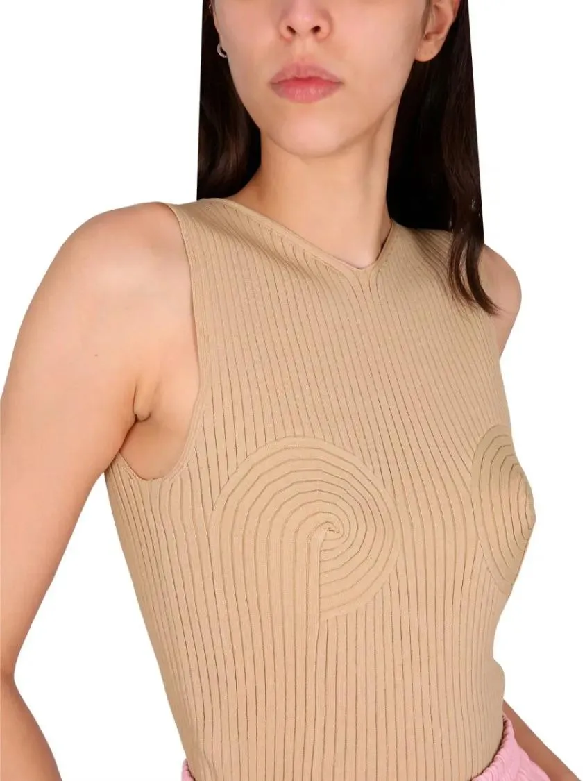 Nanushka - Sleeveless V-Neck Ribbed Top - Größe M - beige – Bild 2