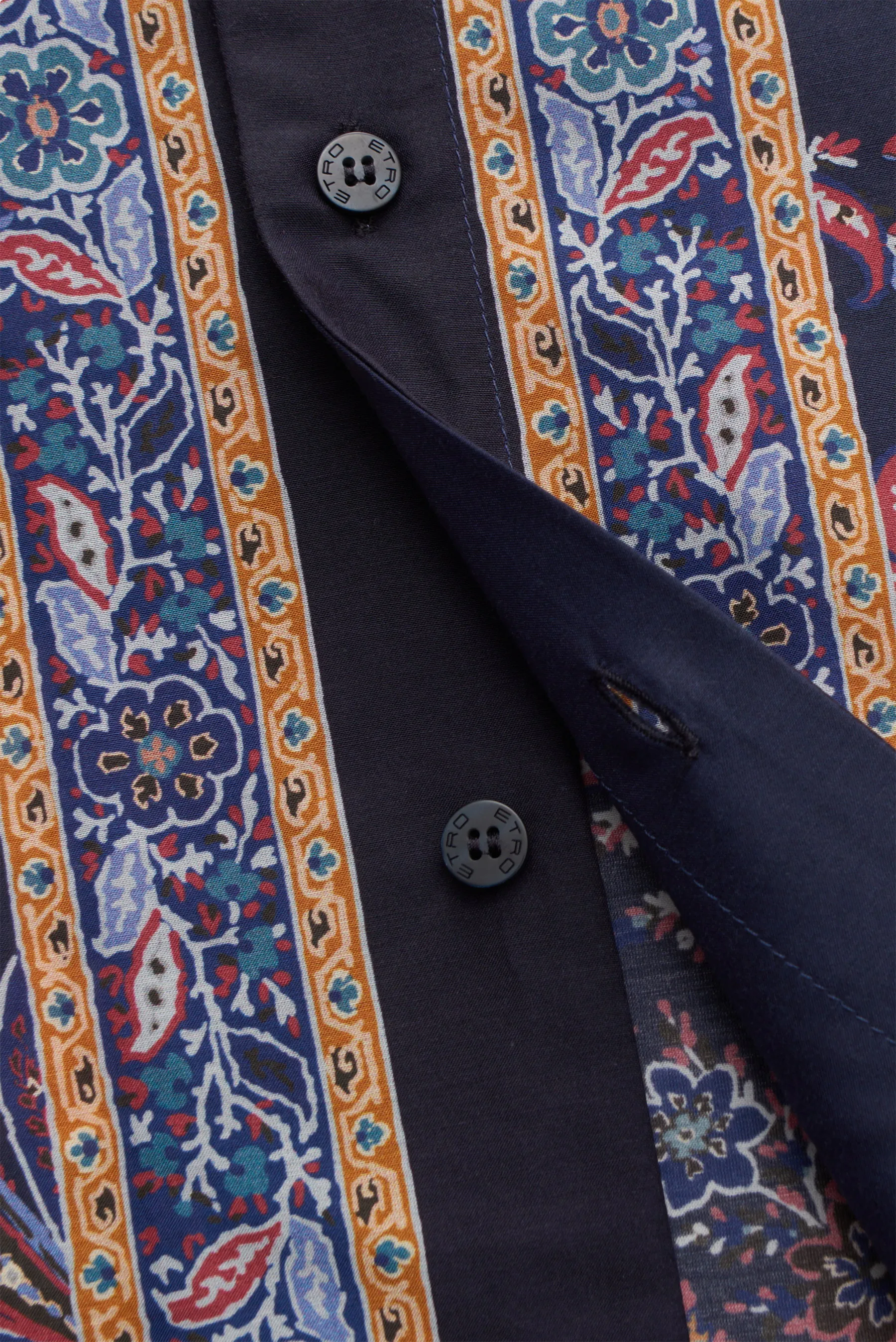 Etro - Herren - Casual Hemd Kubanischer Kragen navy/gelb/rot gemustert – Bild 4