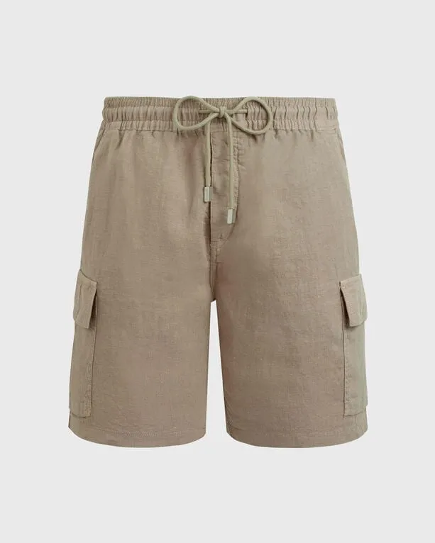 Vilebrequin - Einfarbige Leinen-bermudashorts Mit Cargotaschen Für Herren - Bermuda - Baie - Beige - Größe 6XL Vilebrequin - Einfarbige Leinen-bermudashorts Mit Cargotaschen Für Herren - Bermuda - Baie - Beige - Größe 6XL