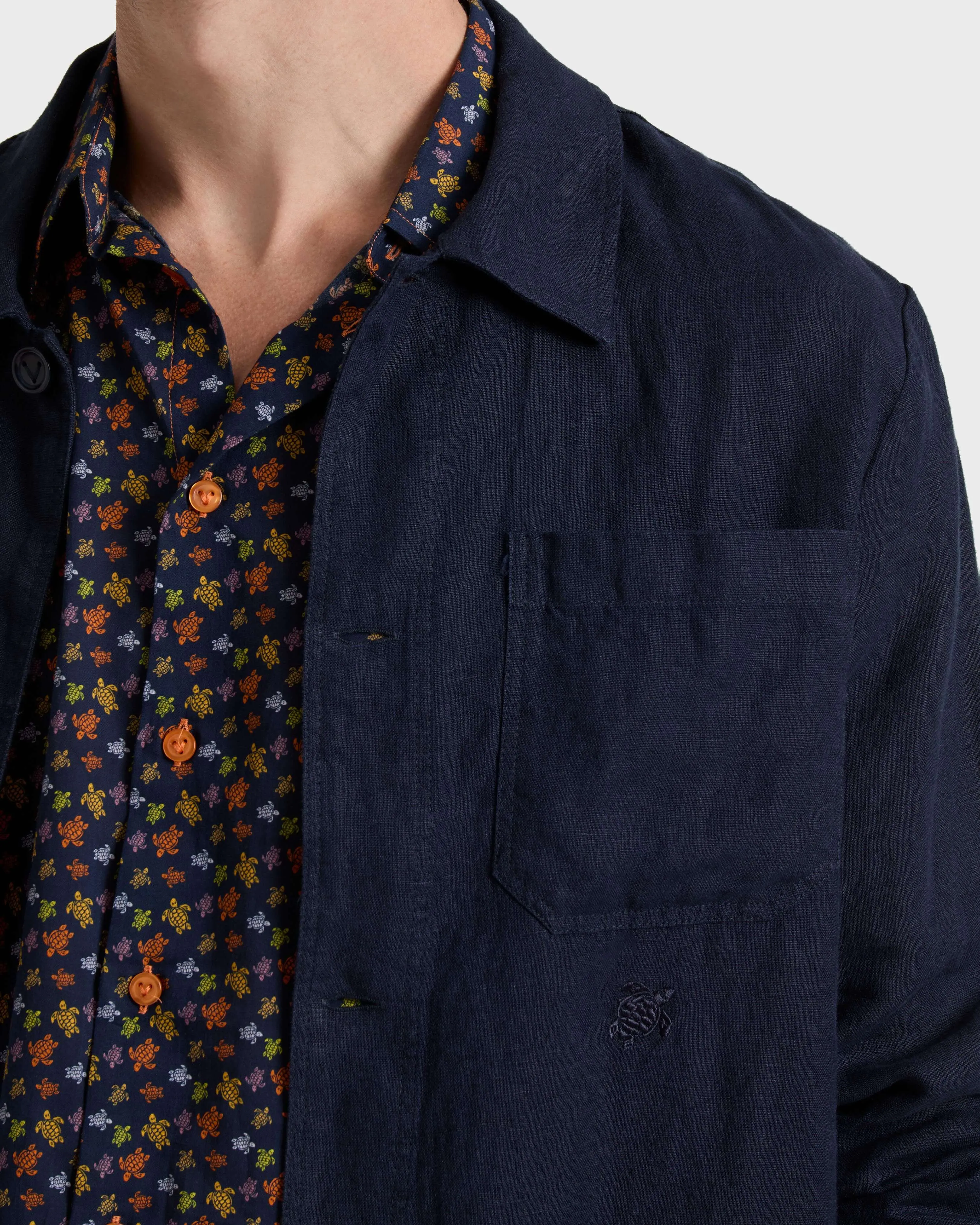 Vilebrequin - Herren-leinen-overshirt Uni - Jacke - Corentin - Blau - Größe L – Bild 5