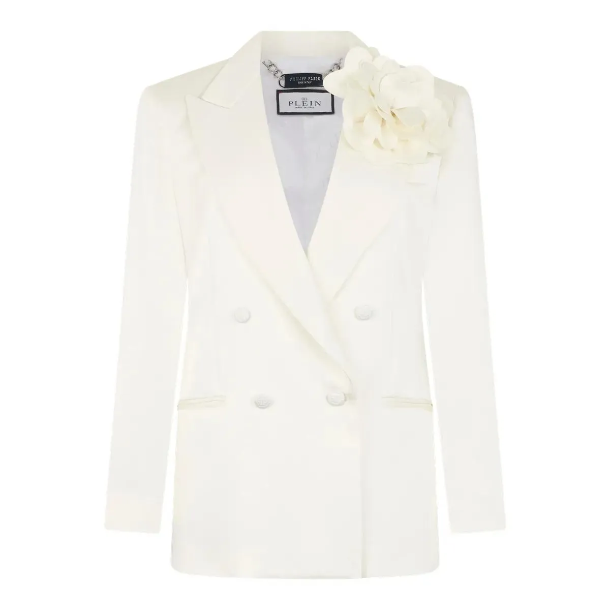 Philipp Plein - Double-Breasted Satin Blazer Roses - Größe XS - weiß Philipp Plein - Double-Breasted Satin Blazer Roses - Größe XS - weiß