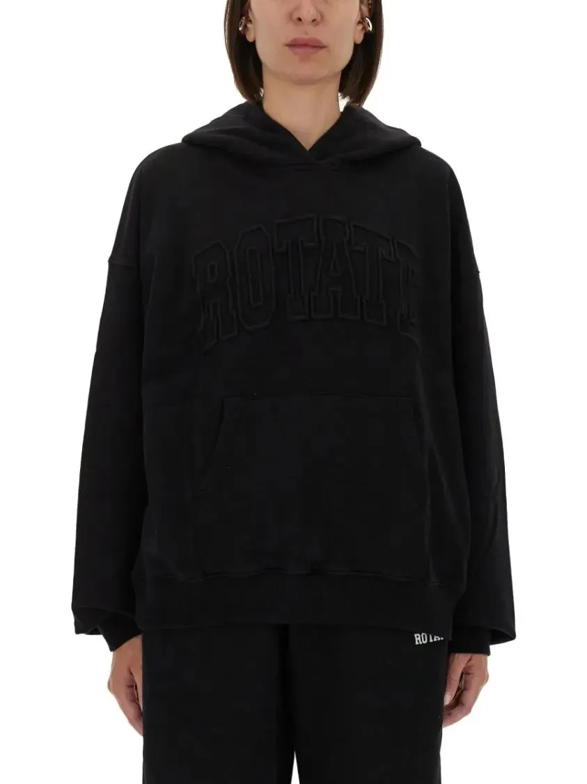 Rotate - Oversized Black Hoodie With Embossed Logo - Größe S - schwarz Rotate - Oversized Black Hoodie With Embossed Logo - Größe S - schwarz