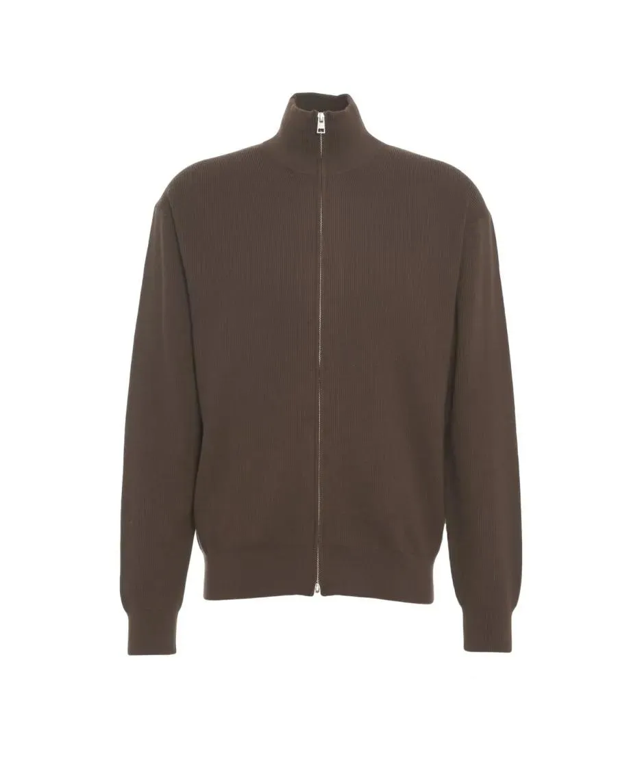 Closed - High Collar Zip-Front Cardigan With Ribbed Details - Größe XL - grau Closed - High Collar Zip-Front Cardigan With Ribbed Details - Größe XL - grau