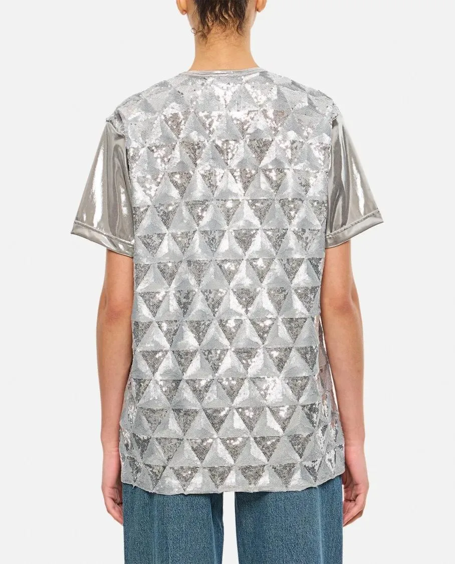 Junya Watanabe - Geometric Sequin-Embellished Crew-Neck T-Shirt - Größe S - silver – Bild 3