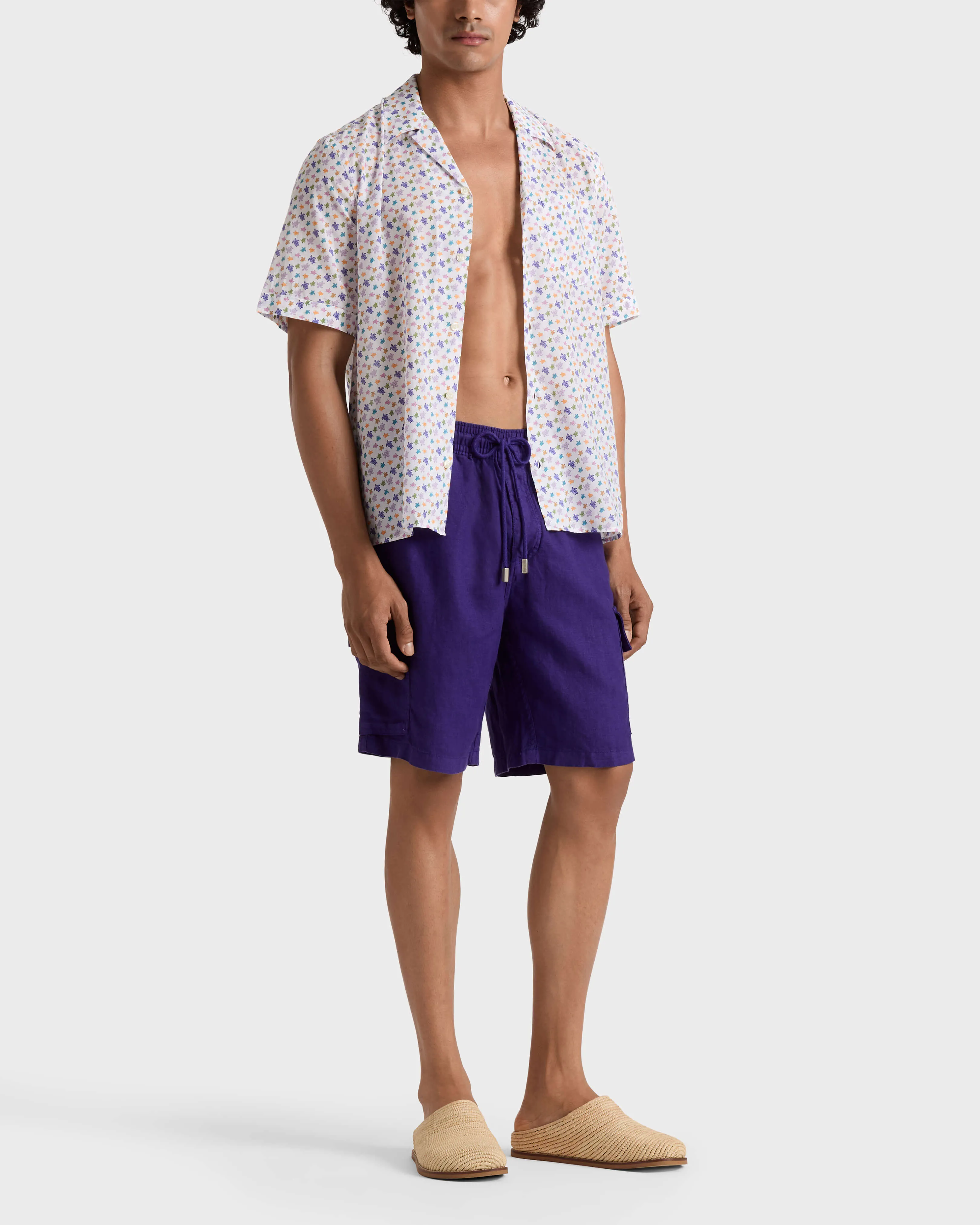Vilebrequin - Einfarbige Leinen-bermudashorts Mit Cargotaschen Für Herren - Bermuda - Baie - Violett - Größe XXXL – Bild 3