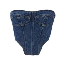 David Koma - Off-The-Shoulder Denim Bustier Top With Asymmetric - Größe 10 - grün David Koma - Off-The-Shoulder Denim Bustier Top With Asymmetric - Größe 10 - grün