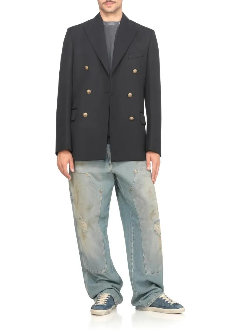 Golden Goose - Dark Blue Cotton T-Shirt With Contrasting Logo - Größe S - grau – Bild 3