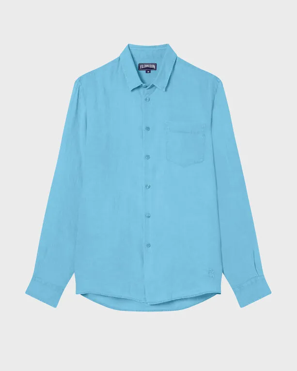 Vilebrequin - Einfarbiges Hemd Aus Leinen Für Herren - Hemd - Caroubis - Blau - Größe S Vilebrequin - Einfarbiges Hemd Aus Leinen Für Herren - Hemd - Caroubis - Blau - Größe S