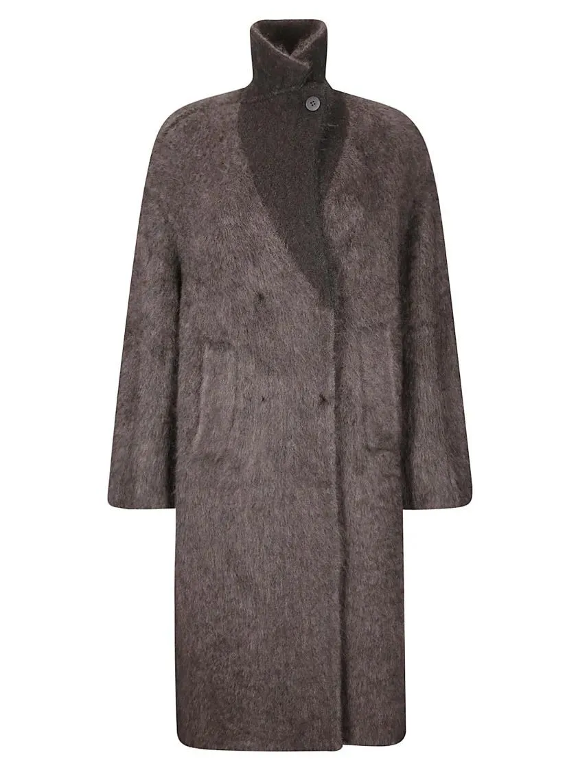 BOBOUTIC - Double-Breasted Knit Coat With Textured Finish - Größe S - grau BOBOUTIC - Double-Breasted Knit Coat With Textured Finish - Größe S - grau