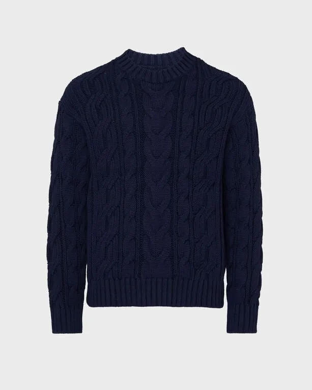 Vilebrequin - Herren Zopfmuster-baumwollpullover - Pullover - Philippe - Blau - Größe M Vilebrequin - Herren Zopfmuster-baumwollpullover - Pullover - Philippe - Blau - Größe M