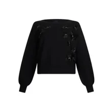 LIU JO - Relaxed-Fit Black Sweater With Floral Embellishmen - Größe XS - schwarz LIU JO - Relaxed-Fit Black Sweater With Floral Embellishmen - Größe XS - schwarz
