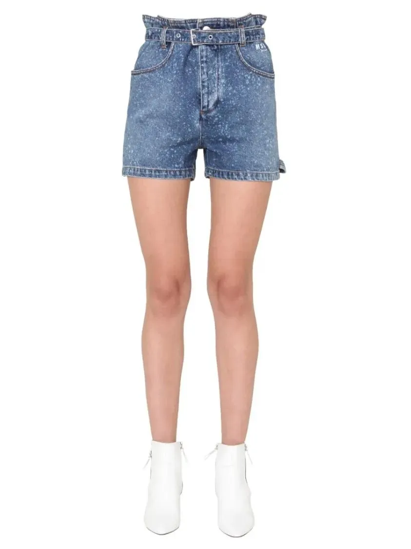MSGM - High-Waisted Denim Shorts With Paperbag Waist - Größe 40 - blau MSGM - High-Waisted Denim Shorts With Paperbag Waist - Größe 40 - blau