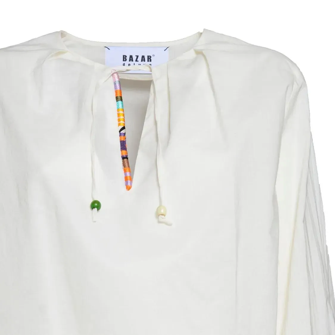 Bazar Deluxe - Cream Cotton Blouse With Ethnic Profile - Größe 44 - beige – Bild 2