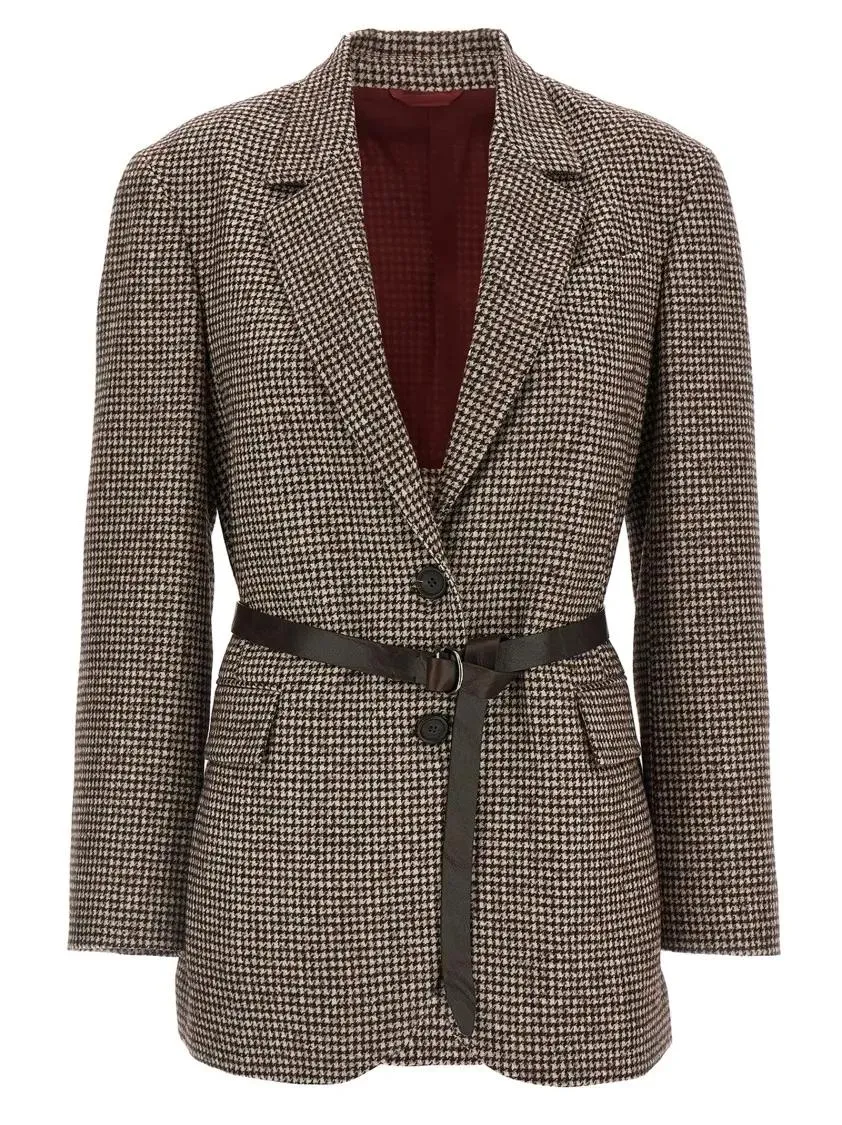 Brunello Cucinelli - Deconstructed Houndstooth Blazer With Leather Belt - Größe 38 - grau Brunello Cucinelli - Deconstructed Houndstooth Blazer With Leather Belt - Größe 38 - grau