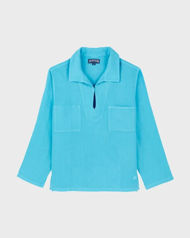 Vilebrequin - Solid Overshirt Aus Leinen Mit Mineralfarbstoff Für Herren - Hemd - Comores - Blau - Größe L Vilebrequin - Solid Overshirt Aus Leinen Mit Mineralfarbstoff Für Herren - Hemd - Comores - Blau - Größe L