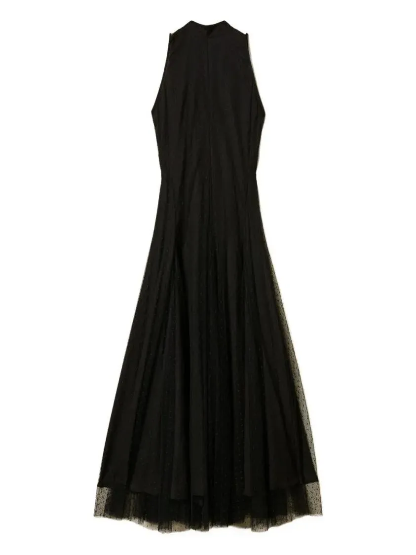 Twin-Set - Sleeveless Black Maxi Dress With Tulle Overlay - Größe 40 - schwarz Twin-Set - Sleeveless Black Maxi Dress With Tulle Overlay - Größe 40 - schwarz