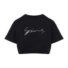 Givenchy - Cropped Black T-Shirt With Reflective Logo Design - Größe M - schwarz Givenchy - Cropped Black T-Shirt With Reflective Logo Design - Größe M - schwarz