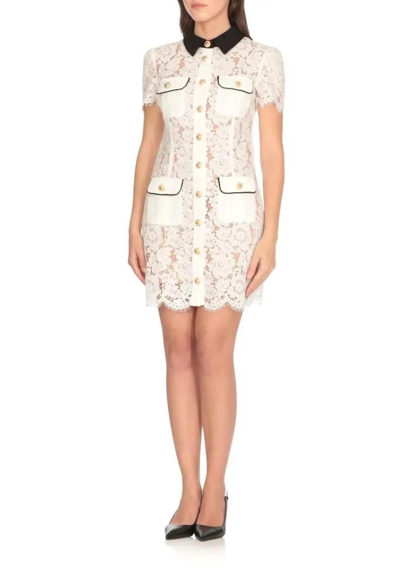 self-portrait - Delicate Lace Dress With Structured Pockets - Größe 12 - weiß – Bild 3