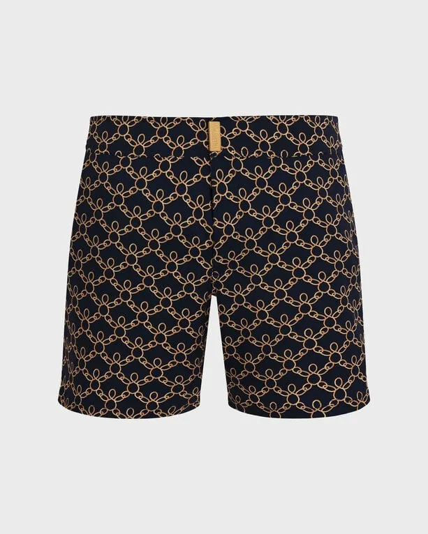 Vilebrequin - Kurze Turtles Chain Stretch-badeshorts Mit Flachem Bund Für Herren - Bademode - Menise - Blau - Größe XXXL Vilebrequin - Kurze Turtles Chain Stretch-badeshorts Mit Flachem Bund Für Herren - Bademode - Menise - Blau - Größe XXXL
