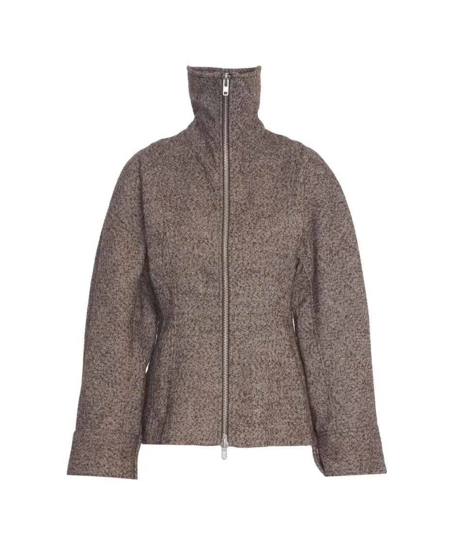 Second Female - Textured Brown Jacket With High Collar And Fitted - Größe S - braun Second Female - Textured Brown Jacket With High Collar And Fitted - Größe S - braun