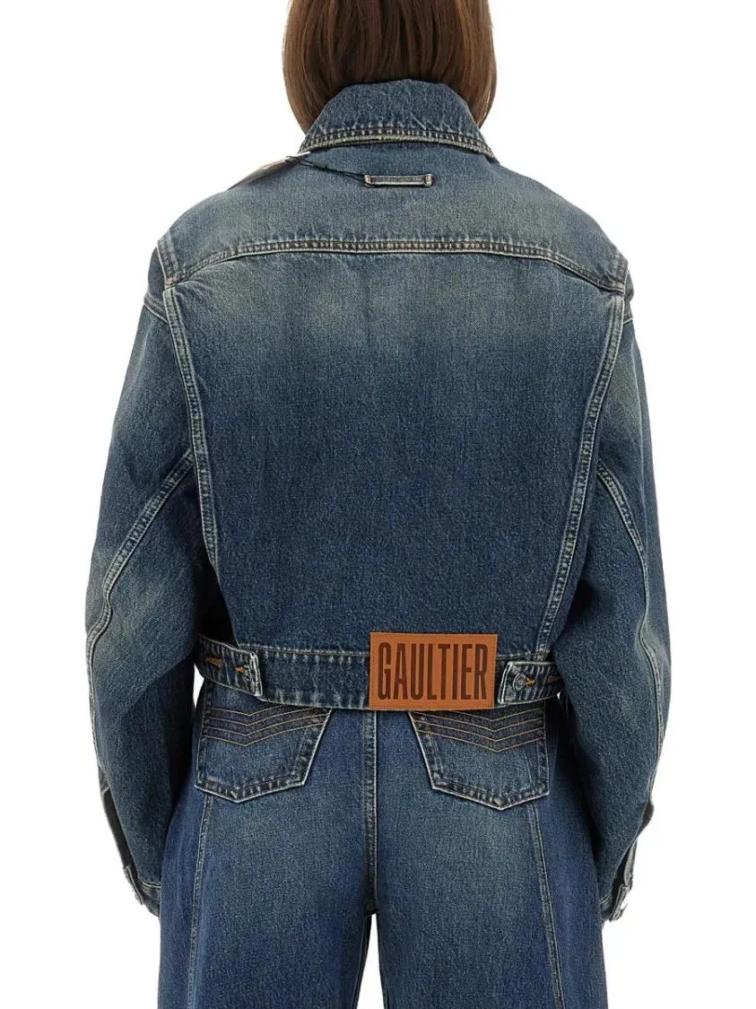 Jean Paul Gaultier - Cropped Oversized Denim Jacket With Classic Collar - Größe S - blau – Bild 3