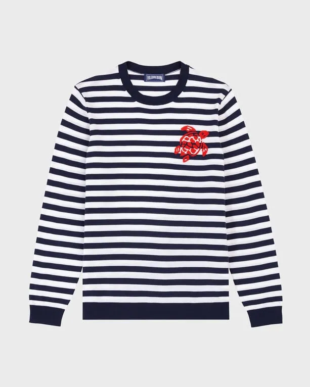 Vilebrequin - Gestreifter Baumwollpullover Mit Rundhalsausschnitt Für Herren - Pullover - Porcros - Blau - Größe L Vilebrequin - Gestreifter Baumwollpullover Mit Rundhalsausschnitt Für Herren - Pullover - Porcros - Blau - Größe L