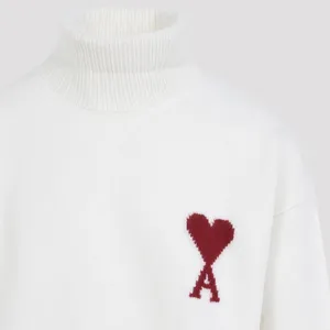 AMI Paris - High-Neck Sweater With Ribbed Details And Embroide - Größe S - weiß