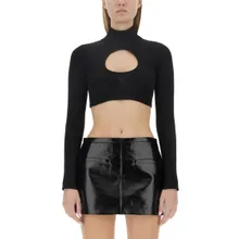 Courrèges - Ribbed Black Cropped Shirt - Größe S - schwarz Courrèges - Ribbed Black Cropped Shirt - Größe S - schwarz
