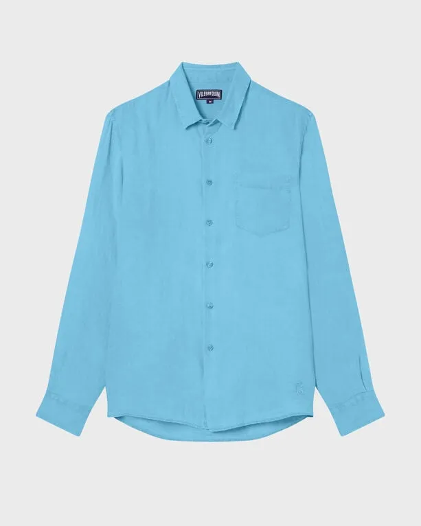 Vilebrequin - Einfarbiges Hemd Aus Leinen Für Herren - Hemd - Caroubis - Blau - Größe XL Vilebrequin - Einfarbiges Hemd Aus Leinen Für Herren - Hemd - Caroubis - Blau - Größe XL