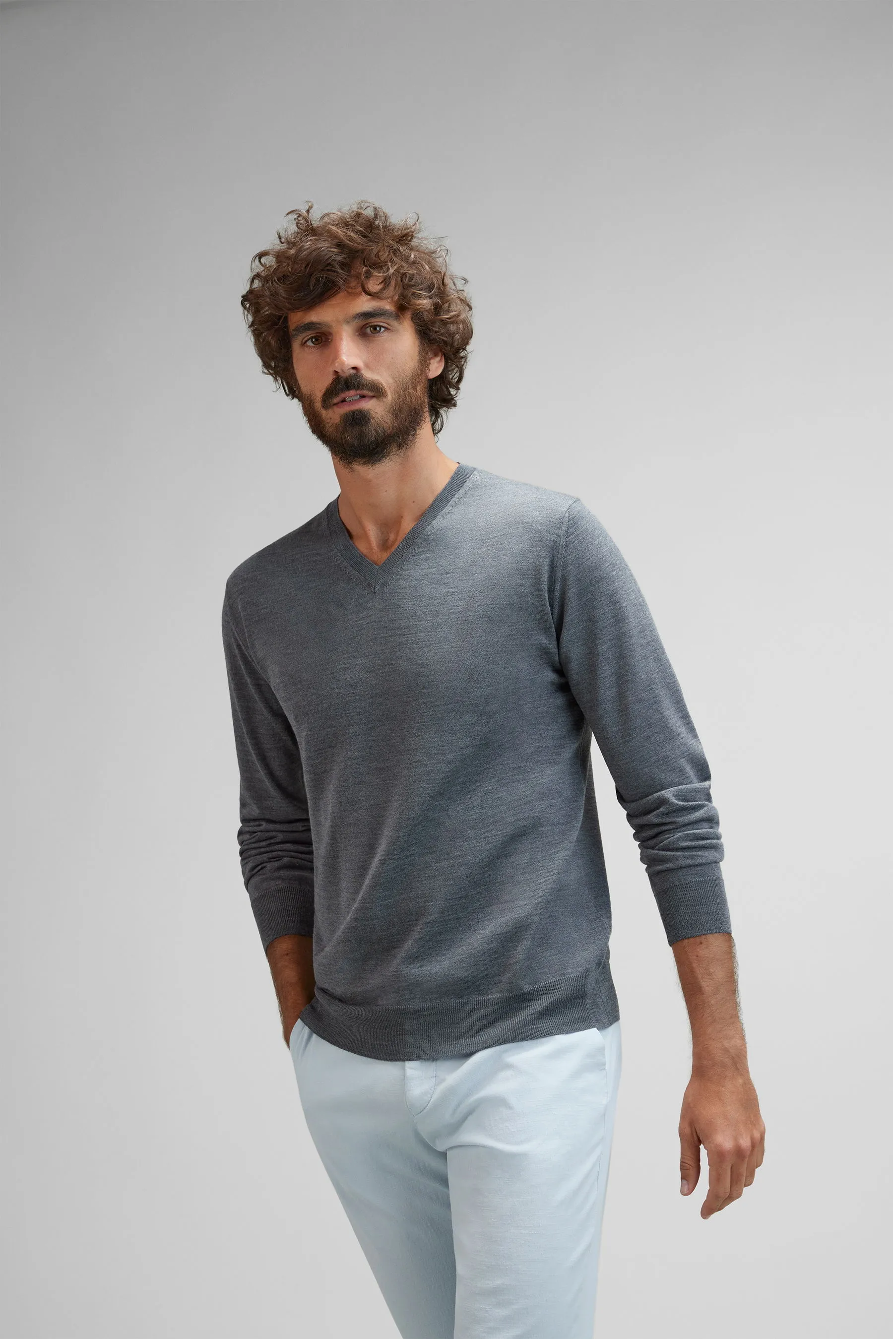 BRAUN Hamburg Essentials - Herren - Merino Feinstrick-Pullover grau – Bild 3