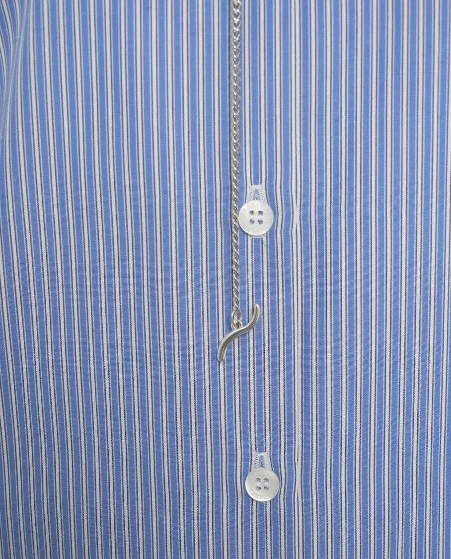 Seafarer - Striped Shirt With Mandarin Collar - Größe 40 - blau – Bild 2