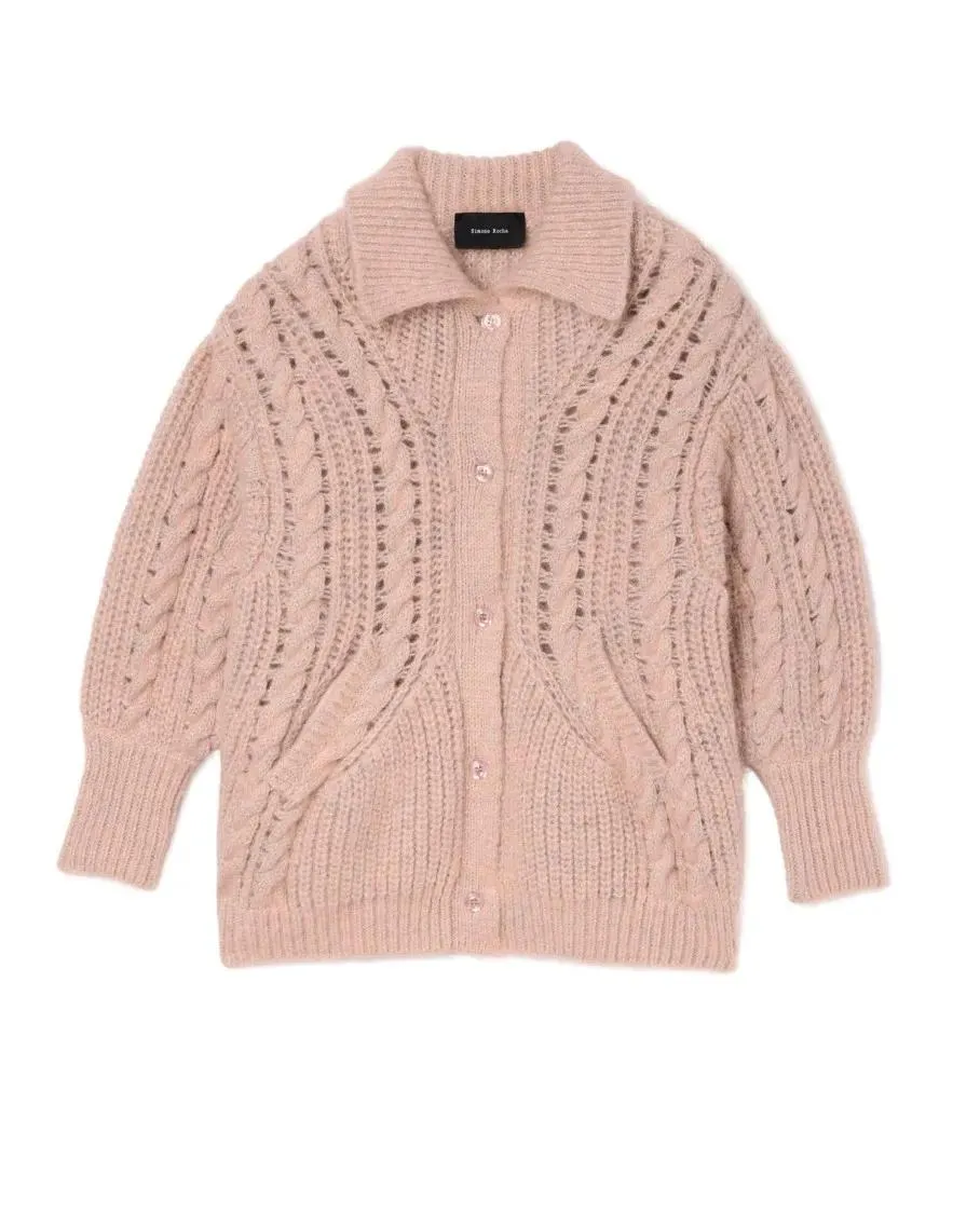 Simone Rocha - Sculpted Collared Chunky Knit Cardigan W/ Emb - Größe M - pink Simone Rocha - Sculpted Collared Chunky Knit Cardigan W/ Emb - Größe M - pink