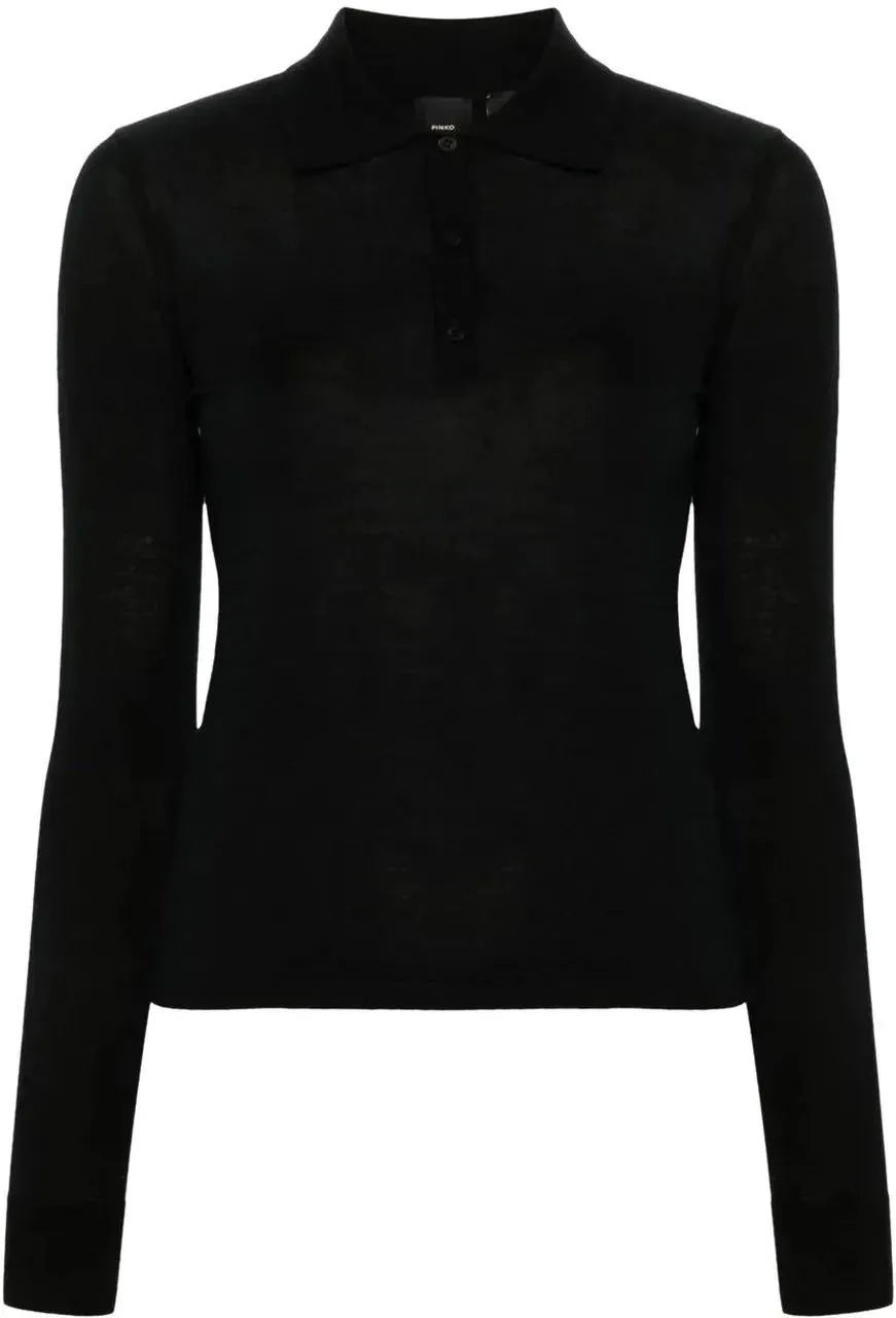 Pinko - Liquoroso Wool Polo Top - Größe M - schwarz Pinko - Liquoroso Wool Polo Top - Größe M - schwarz
