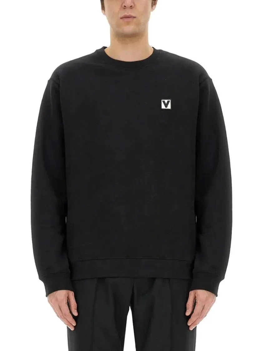 Valentino Garavani - Cotton Crewneck Sweatshirt With Patch - Größe M - schwarz Valentino Garavani - Cotton Crewneck Sweatshirt With Patch - Größe M - schwarz