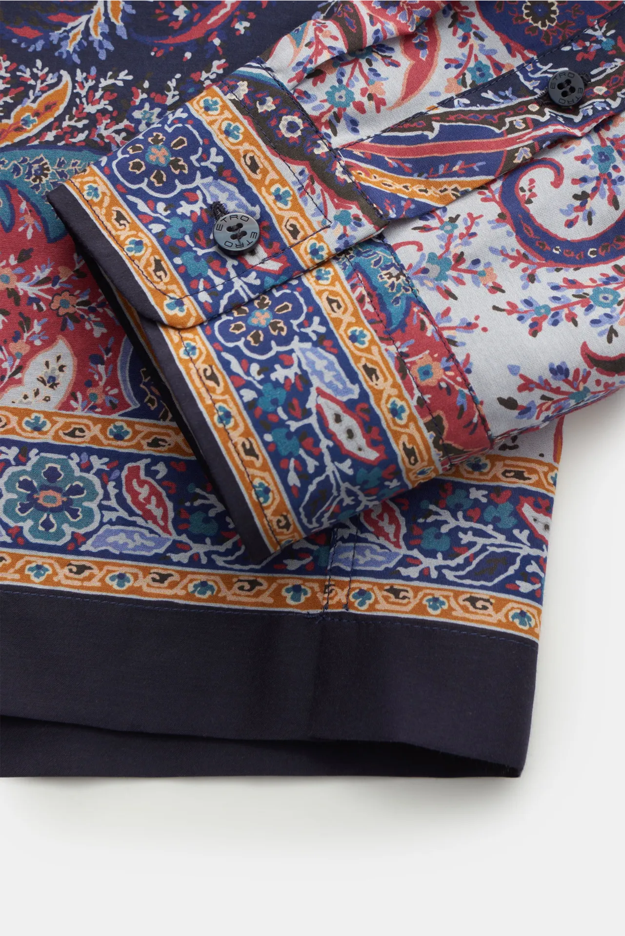 Etro - Herren - Casual Hemd Kubanischer Kragen navy/gelb/rot gemustert – Bild 3