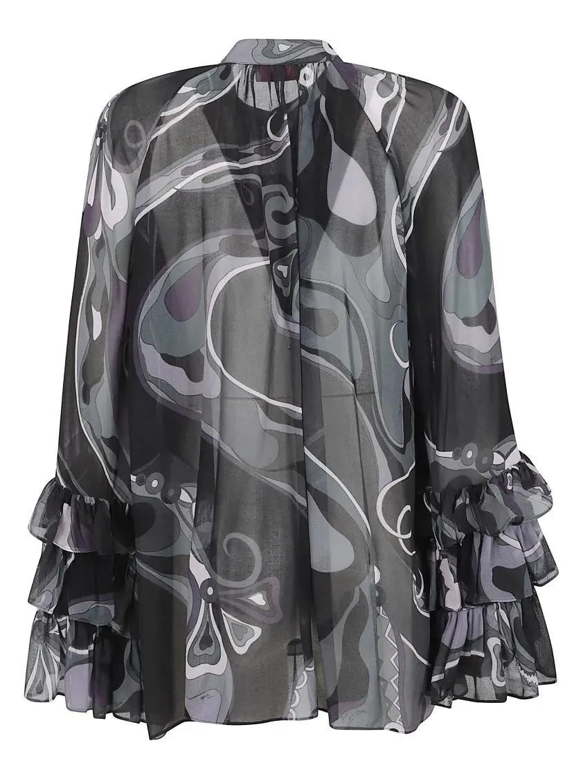 Emilio Pucci - Sheer Silk Blouse With Abstract Swirling Pattern - Größe 42 - schwarz – Bild 2