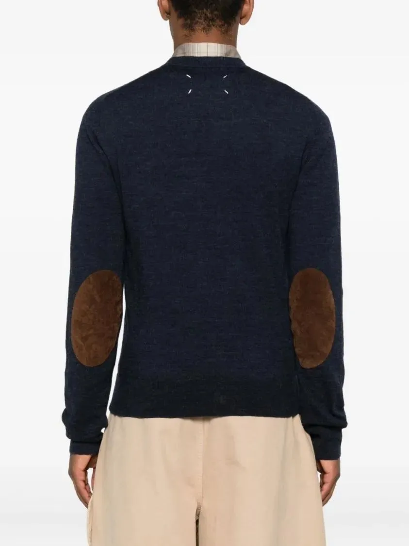 Maison Margiela - Classic Crew Neck Sweater With Suede Elbow Patches - Größe M - schwarz – Bild 2