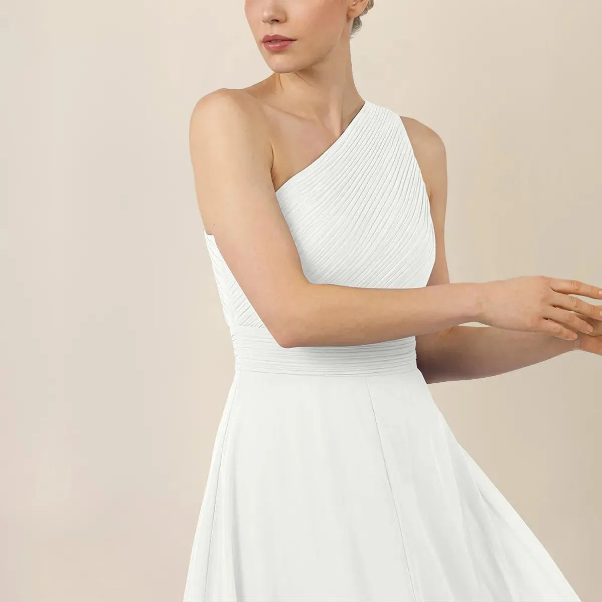 Apart - One-Shoulder Chiffonkleid - Größe 42 - creme – Bild 3
