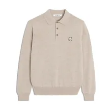 Maison Kitsune - Polo-Collar Wool Sweatshirt With Embroidered Logo - Größe XL - beige Maison Kitsune - Polo-Collar Wool Sweatshirt With Embroidered Logo - Größe XL - beige