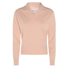 Maison Margiela - Light Pink Wool Polo Shirt With Open Collar And Ri - Größe S - pink Maison Margiela - Light Pink Wool Polo Shirt With Open Collar And Ri - Größe S - pink