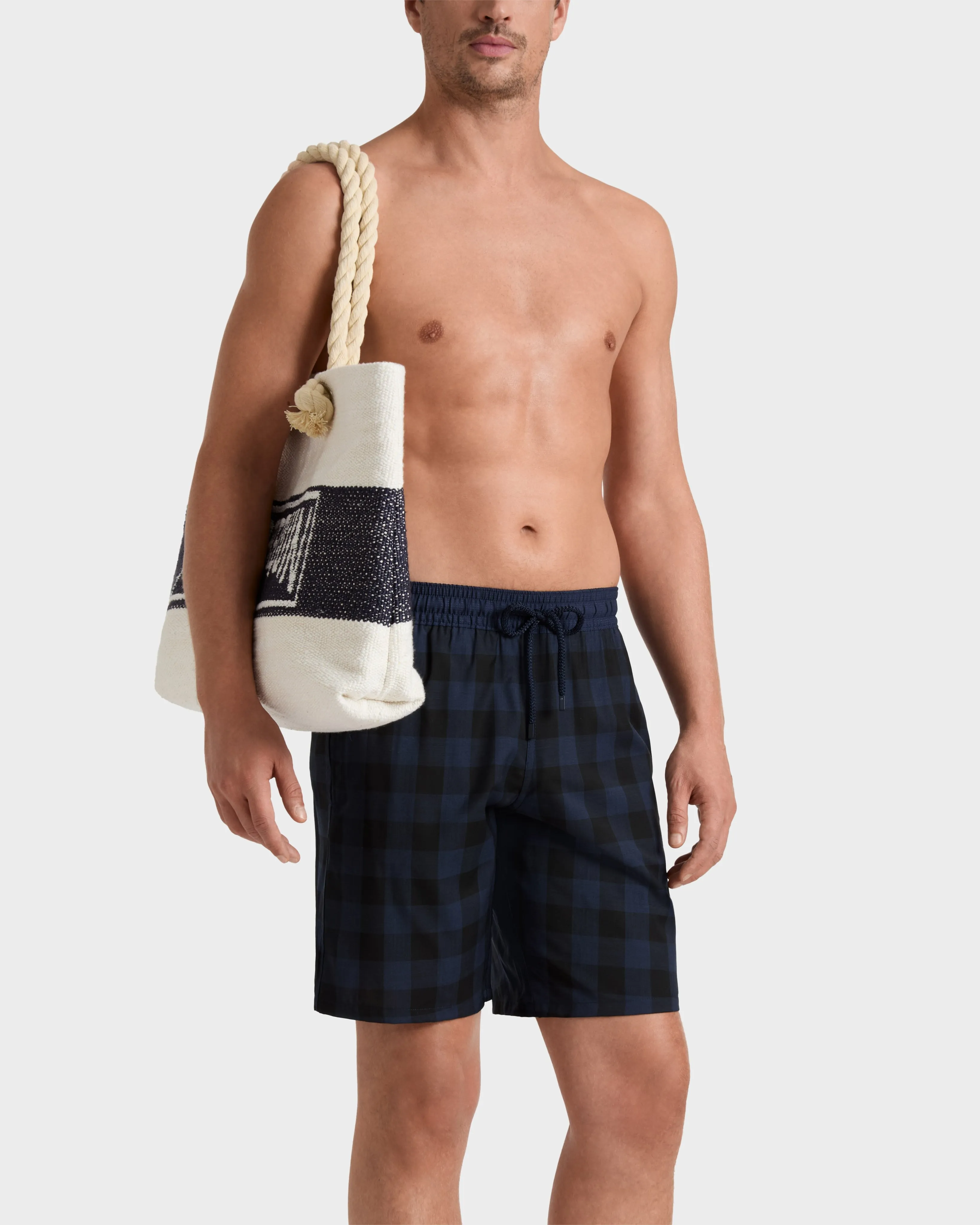 Vilebrequin - Lange Macro Check Tartan Badeshorts Aus Ultradünner Wolle Für Herren - Bademode - Okognus - Blau - Größe XL – Bild 3