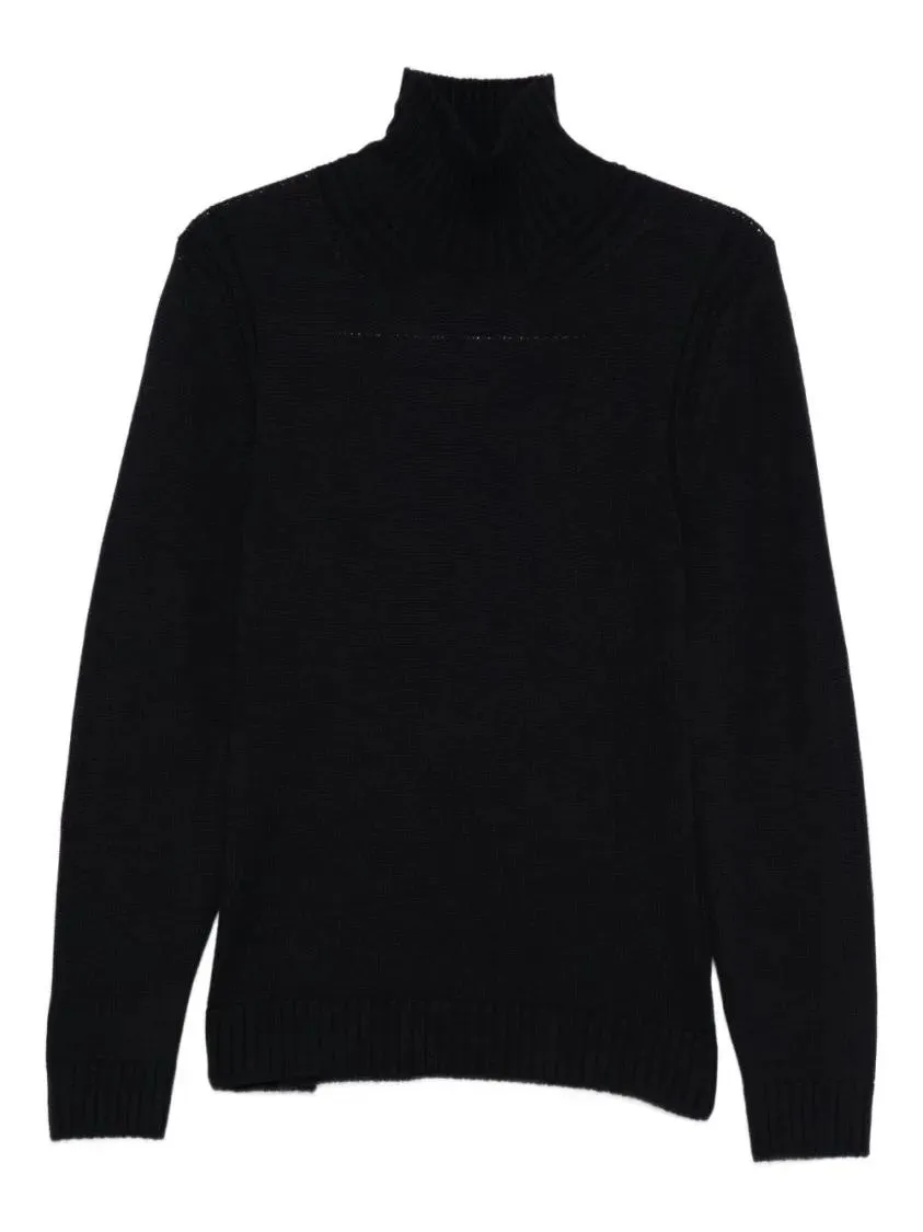 Dondup - High Ribbed Turtleneck Black Wool Sweater - Größe 52 - schwarz Dondup - High Ribbed Turtleneck Black Wool Sweater - Größe 52 - schwarz